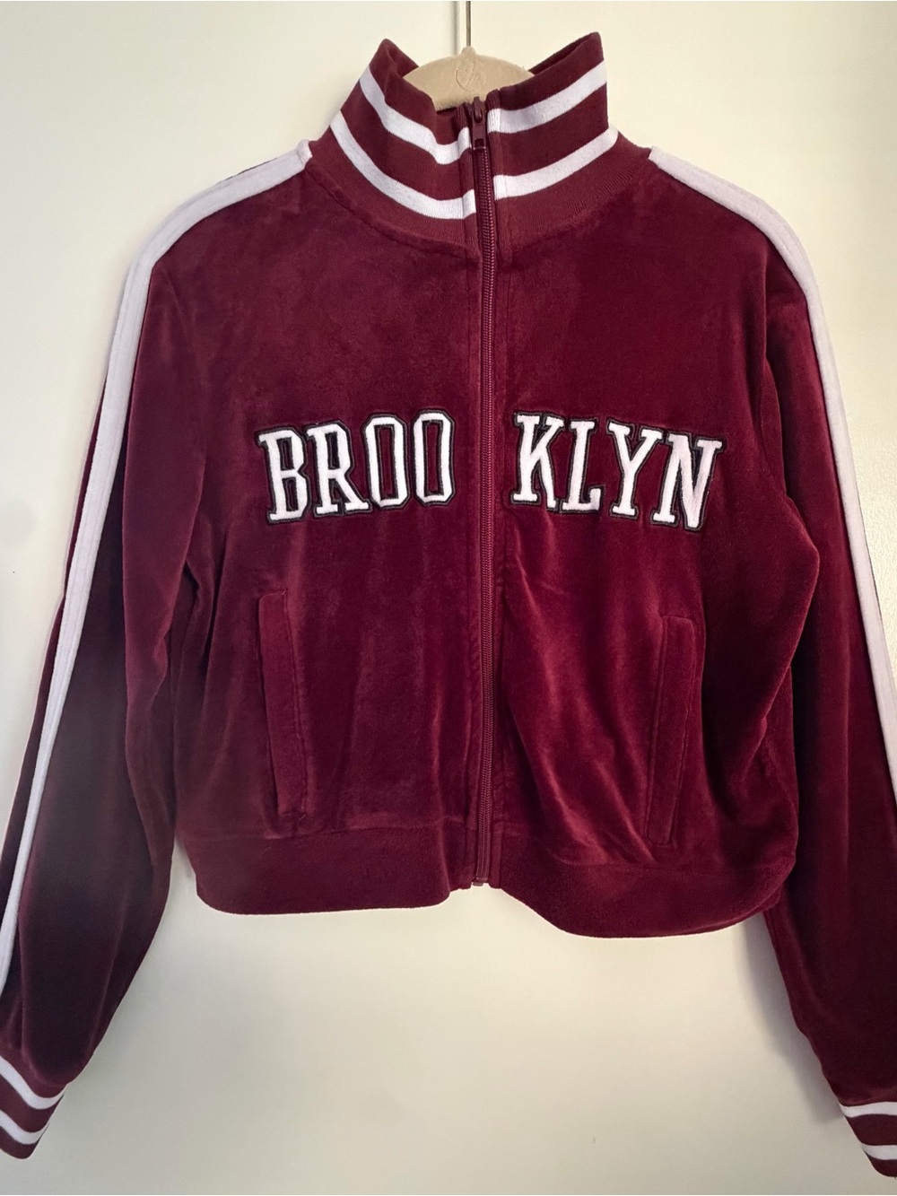 Women's Burgundy Velour Zip-Up 'Brooklyn' Track Jacket